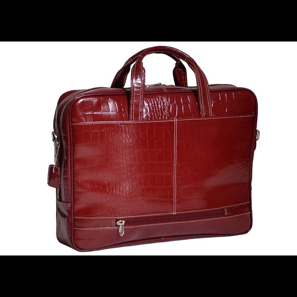 Siamod, Monterosso, SERVANO, Embossed Crocco Leather, 13" Tablet Briefcase, Red - Picture 3 of 10